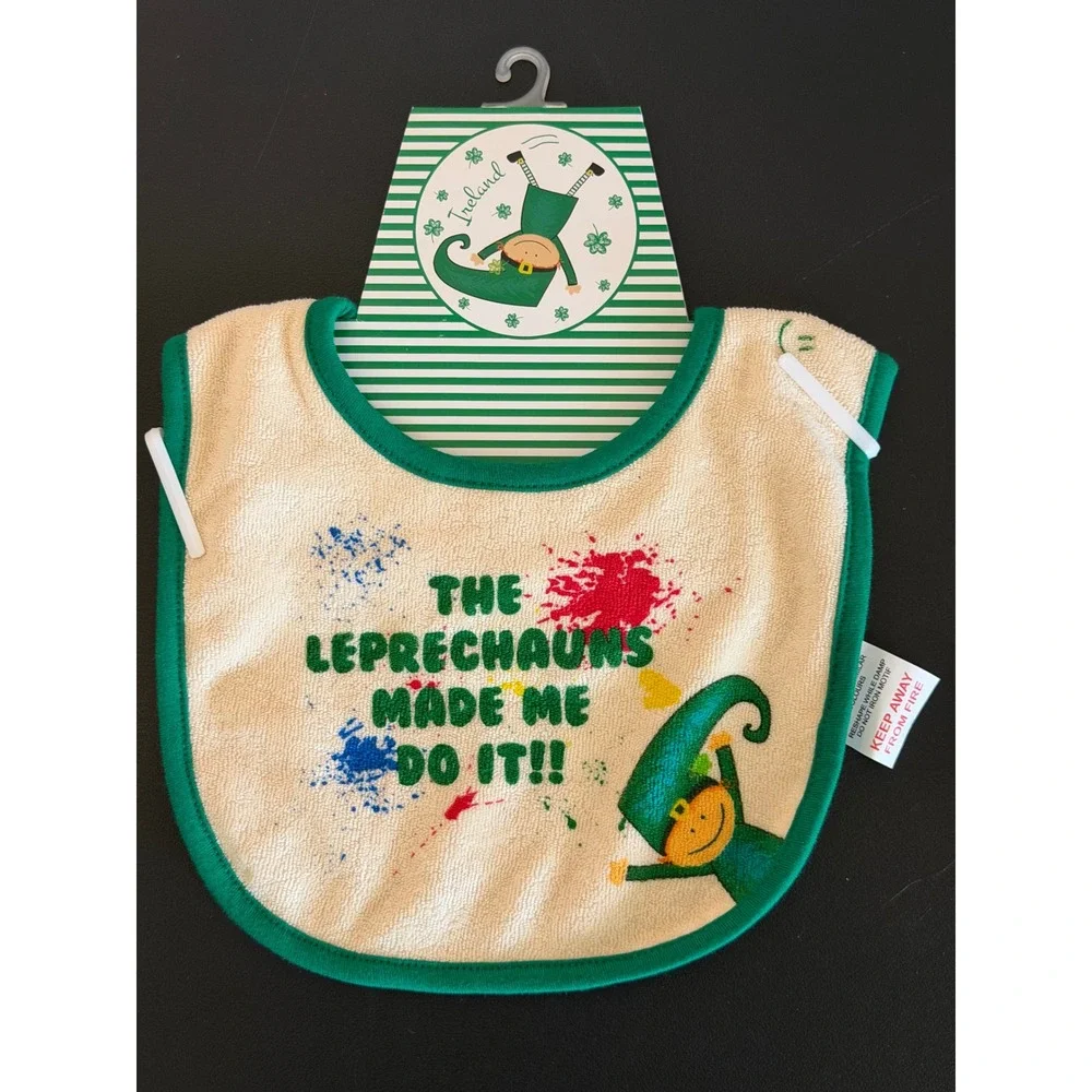 Ireland The Leprechauns Made Me Do It Baby Bib St Patricks Day Green Cream New
